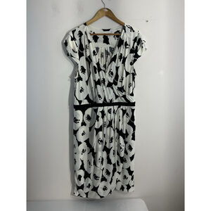 New York & Co Stretch XL Black White Midcalf Dress Criss Cross Pull On Career